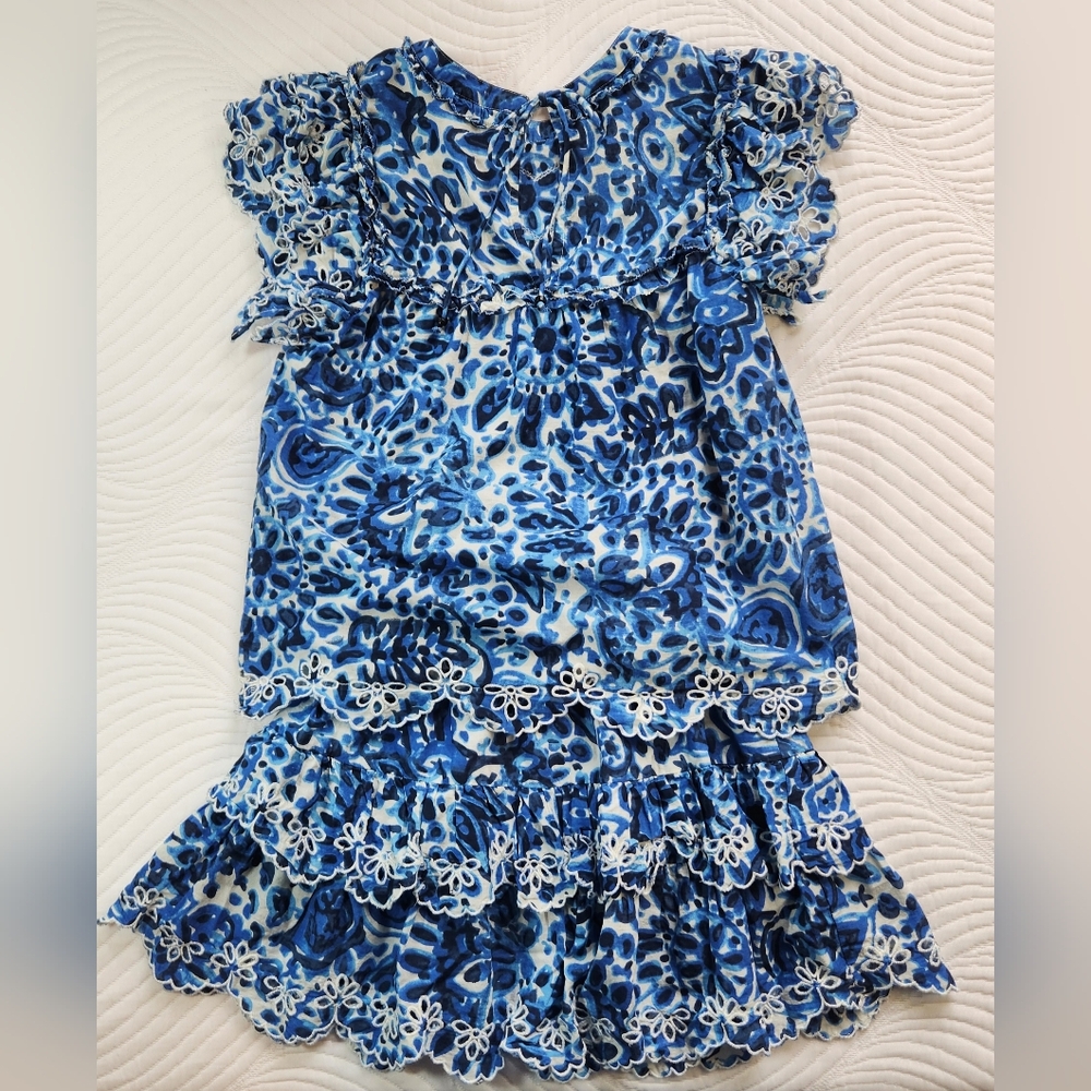 House of Harlow 1960 Melba Set | Size S | Blue Floral Eyelet Top + Tiered Skirt